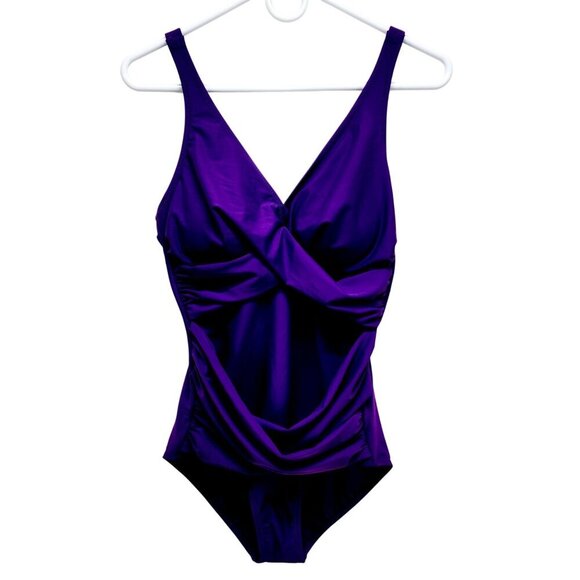 Smismivo Womens Purple Ruched One-Piece Swimsuit Size Medium Womens - Picture 1 of 11
